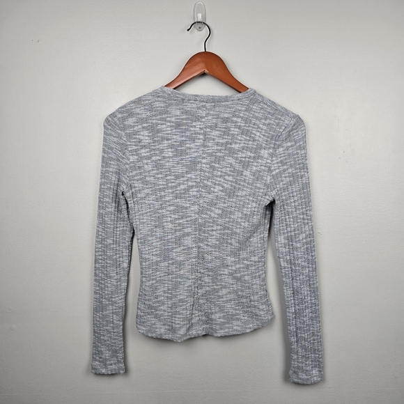 Free People Aura Layering Top Semi Sheer Long Sleeve Rib knit Gray Women Size XS - Picture 3 of 9
